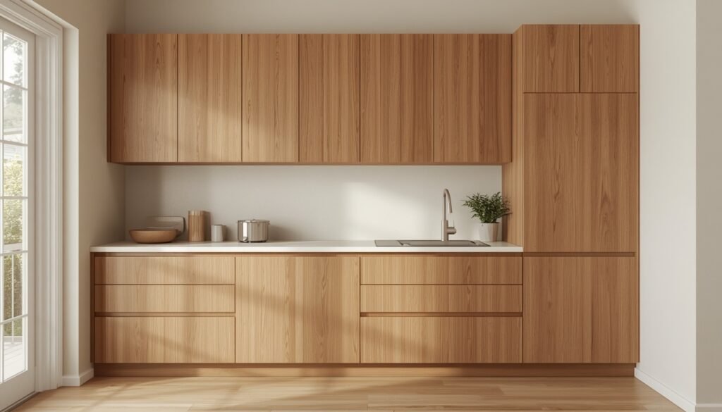 lucid origin Photorealistic contemporary modular kitchen featuring laminated MDF and particle 0